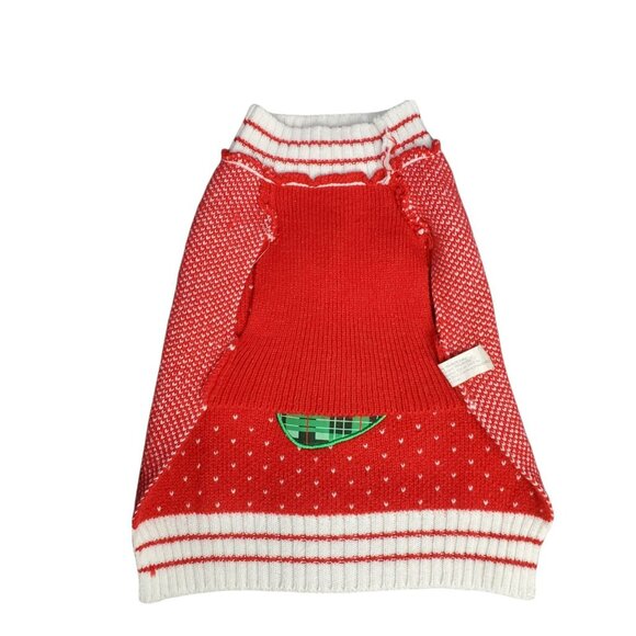 Good Dog Sweater Holiday Christmas Stocking Bone Hearts Warm Knit Puppy M 14" - Picture 3 of 5